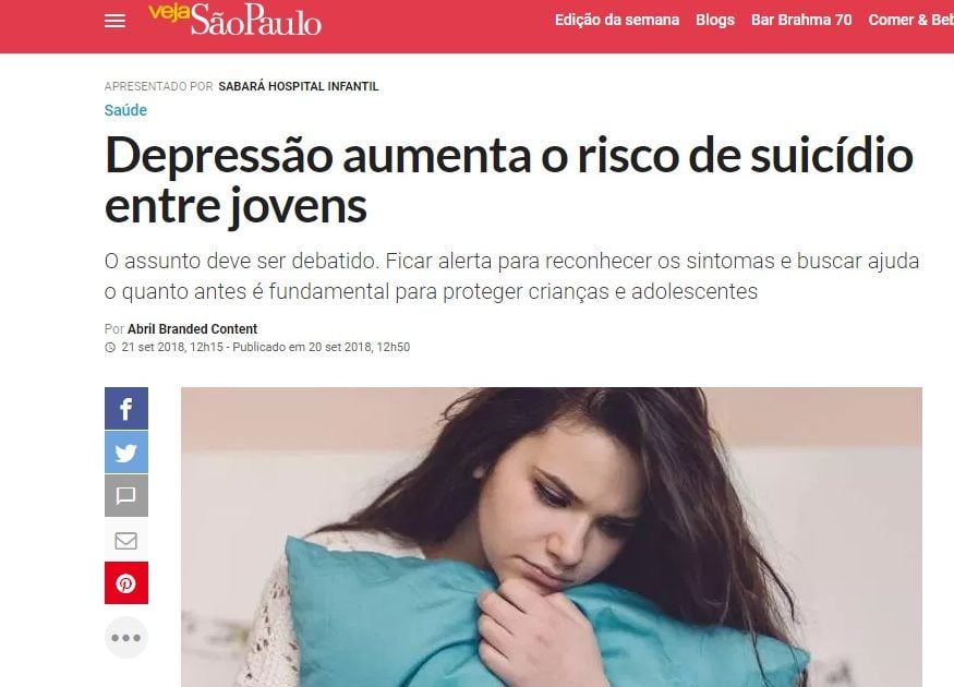 Veja São Paulo fala sobre depressão e suicídio entre jovens Veja São Paulo fala sobre depressão e suicídio entre jovens