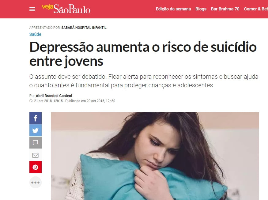 Veja São Paulo fala sobre depressão e suicídio entre jovens - Hospital