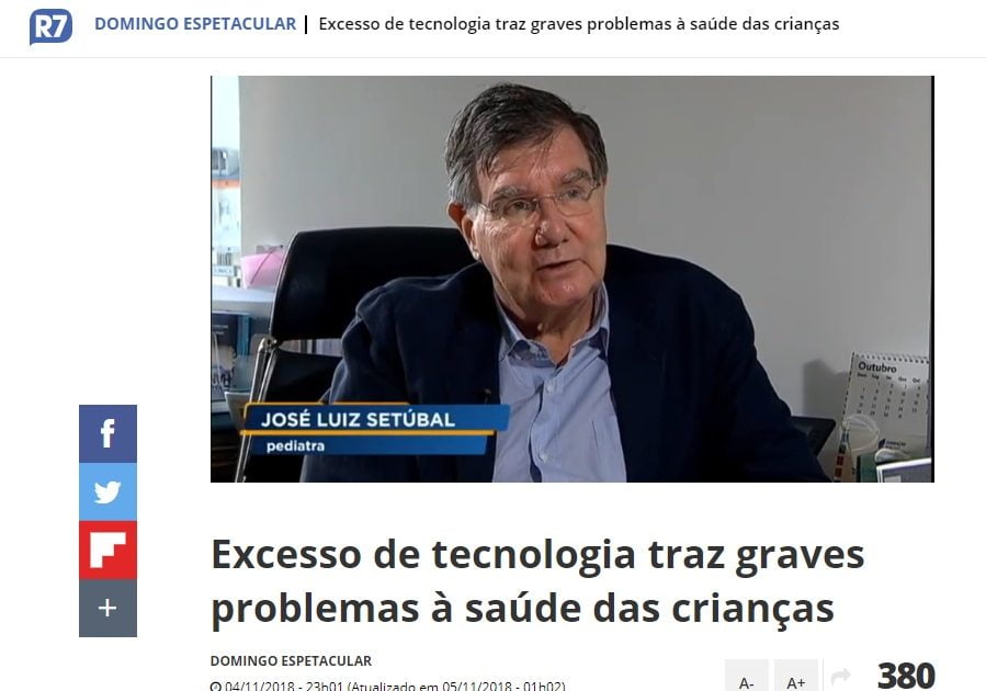 Excesso de telas pode fazer mal à saúde, diz o Dr. José Luiz Setúbal Excesso de telas pode fazer mal à saúde, diz o Dr. José Luiz Setúbal