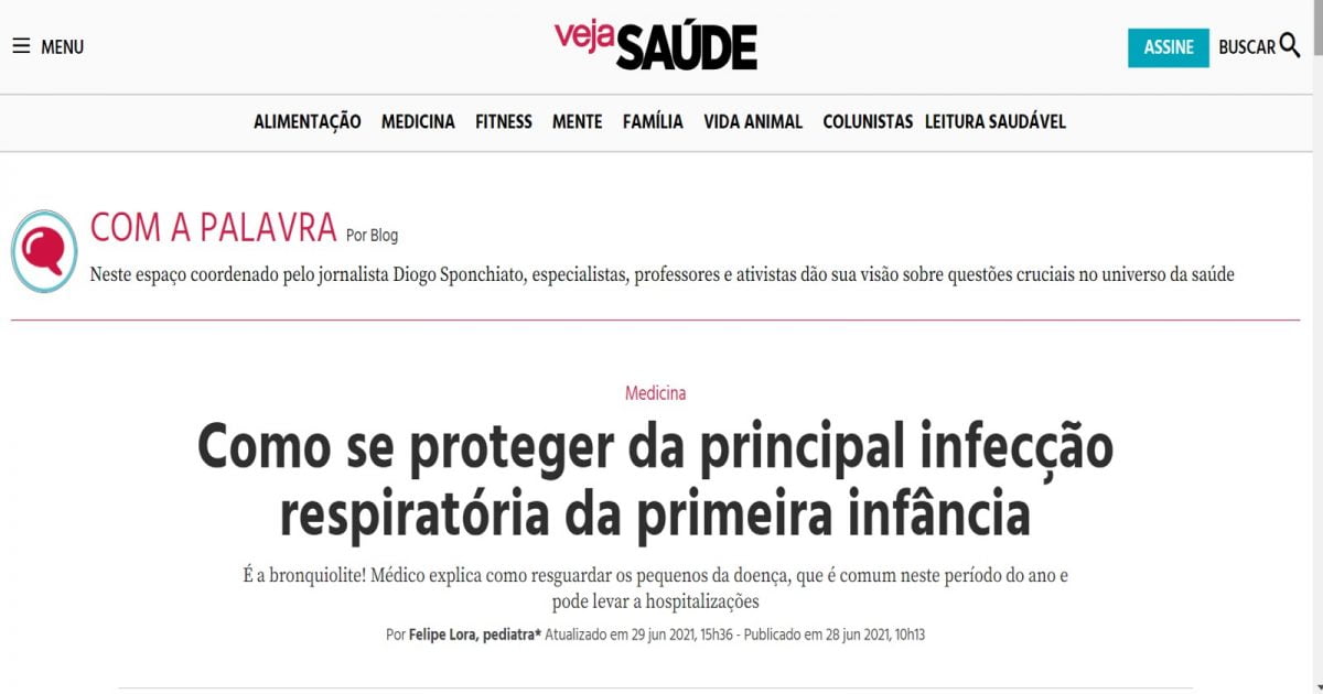 Gerente médico e pediatra do Sabará, Dr. Felipe Lora, publica artigo na VEJA! sobre bronquiolite Gerente médico e pediatra do Sabará, Dr. Felipe Lora, publica artigo na VEJA! sobre bronquiolite